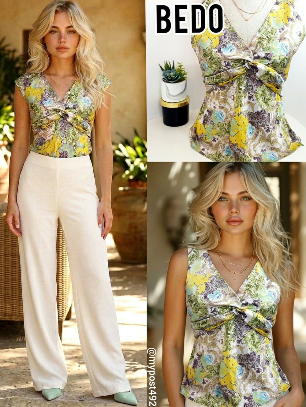 BEDO Y2K Silky Top🌿Boho Pastel Multicolor Paisley Sleeveless Top With Tie Back